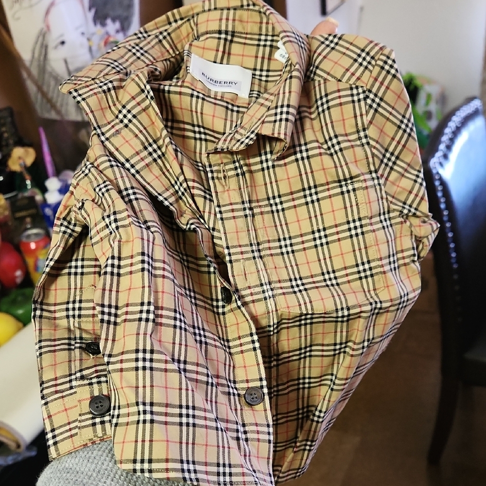 Burberry Tan Plaid Button-Up Shirt - Picture 3 of 3